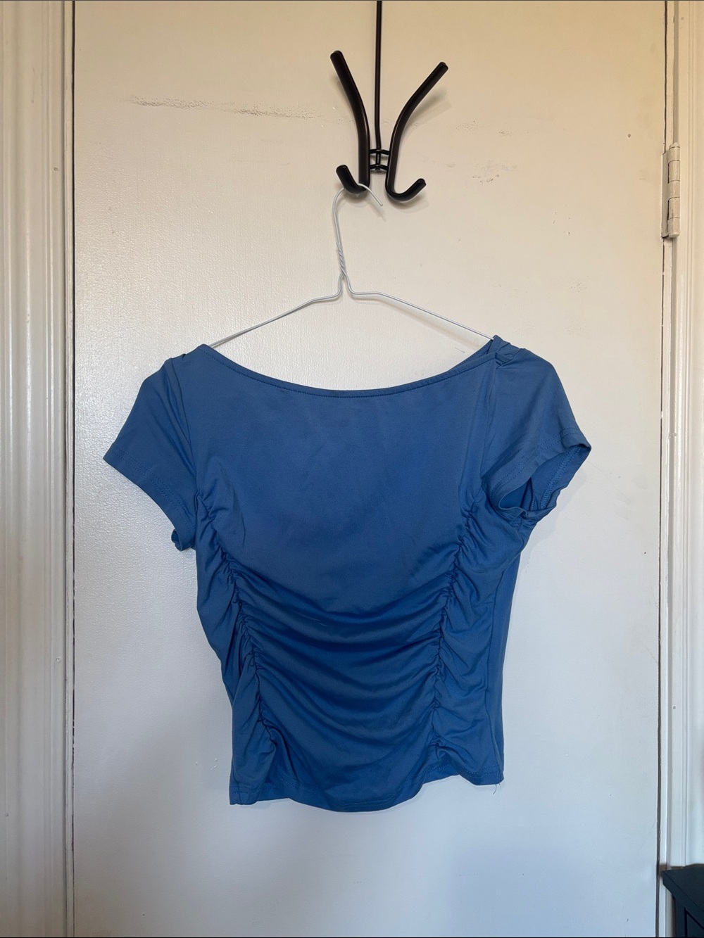 SHEIN Blue Ruched Short Sleeve Crop Top